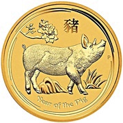 15 Dollars - Elizabeth II 4th Portrait - Year of the Pig - Gold Bullion Coin, Australia, 2019 reverse image