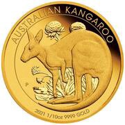 15 Dollars - Elizabeth II 6th Portrait - Kangaroo - Gold Bullion Coin, Australia, 2021 reverse image