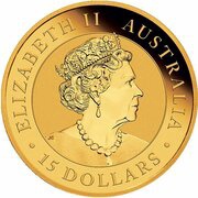 15 Dollars - Elizabeth II 6th Portrait - Australian Kookaburra - Gold Bullion Coin obverse image