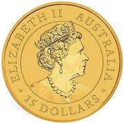 15 Dollars - Elizabeth II Posthumous; 6th Portrait - Australian Kookaburra - Gold Bullion obverse image