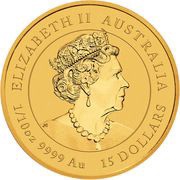 15 Dollars - Elizabeth II Posthumous; 6th Portrait - Year of the Rabbit - Gold Bullion obverse image