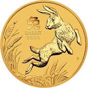 15 Dollars - Elizabeth II Posthumous; 6th Portrait - Year of the Rabbit - Gold Bullion, Australia, 2023 reverse image