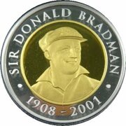 20 Dollars - Elizabeth II 4th Portrait - Life of Sir Donald Bradman - Bi-Metalic Gold-Silver Proof, Australia, 2001 reverse image