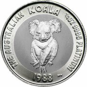 25 Dollars - Elizabeth II 3rd Portrait - Koala - Platinum, Australia, 1988-1989 reverse image