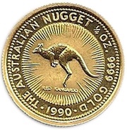 25 Dollars - Elizabeth II 3rd Portrait - Kangaroo - Gold Bullion Coin, Australia, 1989-1990 reverse image