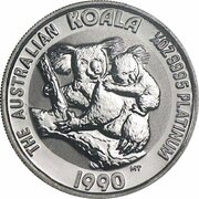 25 Dollars - Elizabeth II 3rd Portrait - Koala - Platinum, Australia, 1989-1990 reverse image