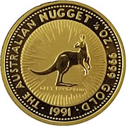 25 Dollars - Elizabeth II 3rd Portrait - Kangaroo - Gold Bullion Coin, Australia, 1990-1991 reverse image
