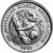 25 Dollars - Elizabeth II 3rd Portrait - Koala - Platinum reverse image