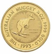 25 Dollars - Elizabeth II 3rd Portrait - Australian Kangaroo - Gold Bullion Coin, Australia, 1992-1993 reverse image