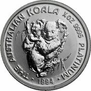 25 Dollars - Elizabeth II 3rd Portrait - Koala - Platinum, Australia, 1993-1994 reverse image