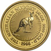 25 Dollars - Elizabeth II 3rd Portrait - Kangaroo Nugget - Gold Bullion Coin, Australia, 1994-1995 reverse image