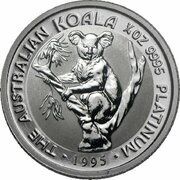 25 Dollars - Elizabeth II 3rd Portrait - Koala - Platinum, Australia, 1994-1995 reverse image