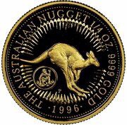 25 Dollars - Elizabeth II 3rd Portrait - Australian Kangaroo - Gold Bullion Coin, Australia, 1996-1997 reverse image