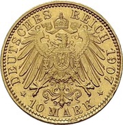 10 Mark, Germany, 1907 reverse image
