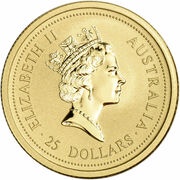 25 Dollars - Elizabeth II 3rd Portrait - Year of the Tiger - Gold Bullion Coin obverse image