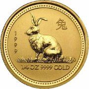 25 Dollars - Elizabeth II 4th Portrait - Year of the Rabbit - Gold Bullion Coin, Australia, 1999 reverse image