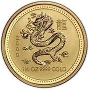 25 Dollars - Elizabeth II 4th Portrait - Year of the Dragon - Gold Bullion Coin, Australia, 2000 reverse image