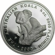 25 Dollars - Elizabeth II 4th Portrait - Koala - Platinum, Australia, 2000 reverse image