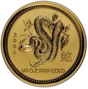 25 Dollars - Elizabeth II 4th Portrait - Year of the Snake - Gold Bullion Coin, Australia, 2001 reverse image