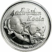 25 Dollars - Elizabeth II 4th Portrait - Koala - Platinum, Australia, 2001 reverse image