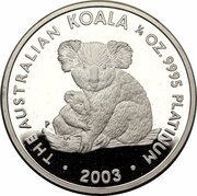 25 Dollars - Elizabeth II 4th Portrait - Koala - Platinum, Australia, 2003 reverse image