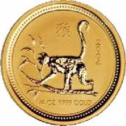 25 Dollars - Elizabeth II 4th Portrait - Year of the Monkey - Gold Bullion Coin, Australia, 2004 reverse image