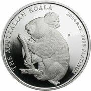25 Dollars - Elizabeth II 4th Portrait - Koala - Platinum, Australia, 2004 reverse image