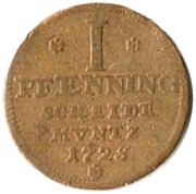1 Pfenning - George I, Germany, 1725-1726 reverse image