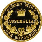 25 Dollars - Elizabeth II 4th Portrait - Australian Sovereign; 150Yrs of The Sovereign, Australia, 2005 reverse image