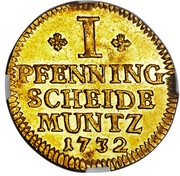 1 Pfenning - George II Gold pattern strike, Germany, 1732 reverse image