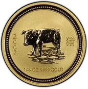25 Dollars - Elizabeth II 4th Portrait - Year of the Pig - Gold Bullion Coin, Australia, 2007 reverse image