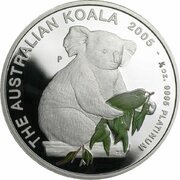 25 Dollars - Elizabeth II 4th Portrait - Koala - Platinum, Australia, 2008 reverse image