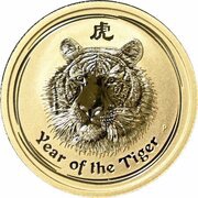 25 Dollars - Elizabeth II 4th Portrait - Year of the Tiger - Gold Bullion Coin, Australia, 2010 reverse image