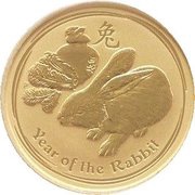 25 Dollars - Elizabeth II 4th Portrait - Year of the Rabbit - Gold Bullion Coin, Australia, 2011 reverse image