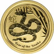 25 Dollars - Elizabeth II 4th Portrait - Year of the Snake - Gold Bullion Coin, Australia, 2013 reverse image