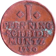 1 Pfenning - August William, Germany, 1724-1730 reverse image