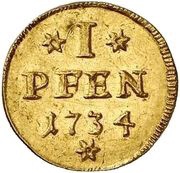 1 Pfennig - Louis Rudolph Gold pattern strike, Germany, 1734 reverse image