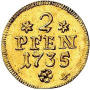 2 Pfennig - Ferdinand Albert II Gold pattern strike, Germany, 1735 reverse image