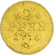 2 Pfennig - Charles I Gold pattern strike, Germany, 1736 reverse image