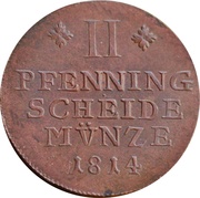 2 Pfenning - Fredrich William, Germany, 1814-1815 reverse image