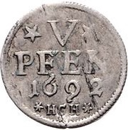 5 Pfennig - Rudolph August and Anthony Ulrich, Germany, 1692 reverse image