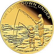 25 Dollars - Elizabeth II 4th Portrait - Rock Fishing - Gold Bullion Coin, Australia, 2014 reverse image