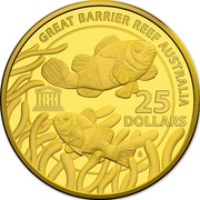 25 Dollars - Elizabeth II 4th Portrait - UNESCO Great Barrier Reef - Gold Bullion Coin, Australia, 2015 reverse image