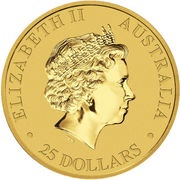25 Dollars - Elizabeth II 4th Portrait - Kangaroo - Gold Bullion Coin obverse image