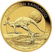 25 Dollars - Elizabeth II 4th Portrait - Kangaroo - Gold Bullion Coin, Australia, 2015 reverse image