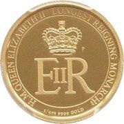 25 Dollars - Elizabeth II 4th Portrait - Longest-Reigning Monarch - Gold Coin, Australia, 2015 reverse image