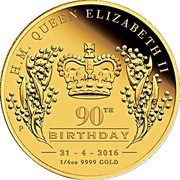25 Dollars - Elizabeth II 4th Portrait - 90th Birthday - Gold Bullion Coin, Australia, 2016 reverse image
