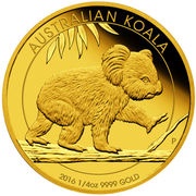 25 Dollars - Elizabeth II 4th Portrait - Koala - Gold Bullion Coin, Australia, 2016 reverse image
