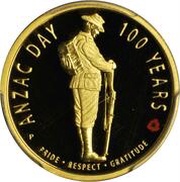 25 Dollars - Elizabeth II 4th Portrait - Centenary of ANZAC Day - Gold Coin, Australia, 2016 reverse image