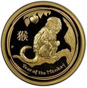 25 Dollars - Elizabeth II 4th Portrait - Year of the Monkey - Gold Bullion Coin, Australia, 2016 reverse image